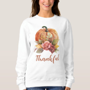 Sweatshirt Merci Orange Citrouille Automne Floral Thanksgivin