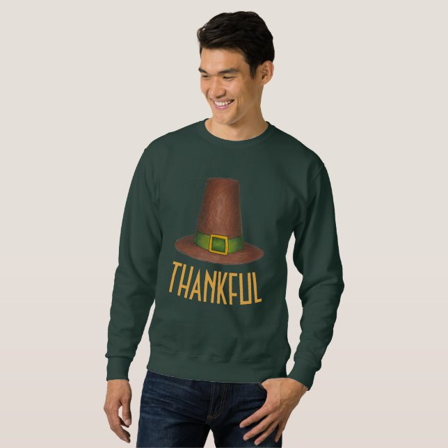 Sweatshirt Merci pèlerin Puritan Casquette Bon thanksgiving (Devant entier)