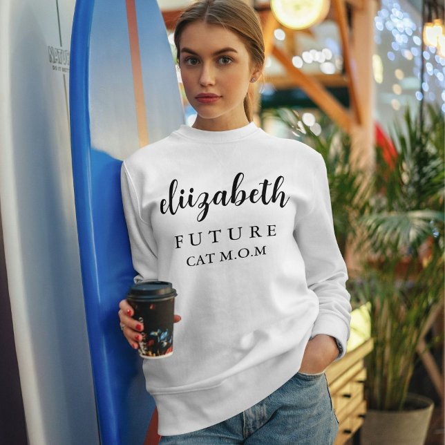 Sweatshirt Mère de chat à nom de script noir personnalisé pou (Créateur téléchargé)