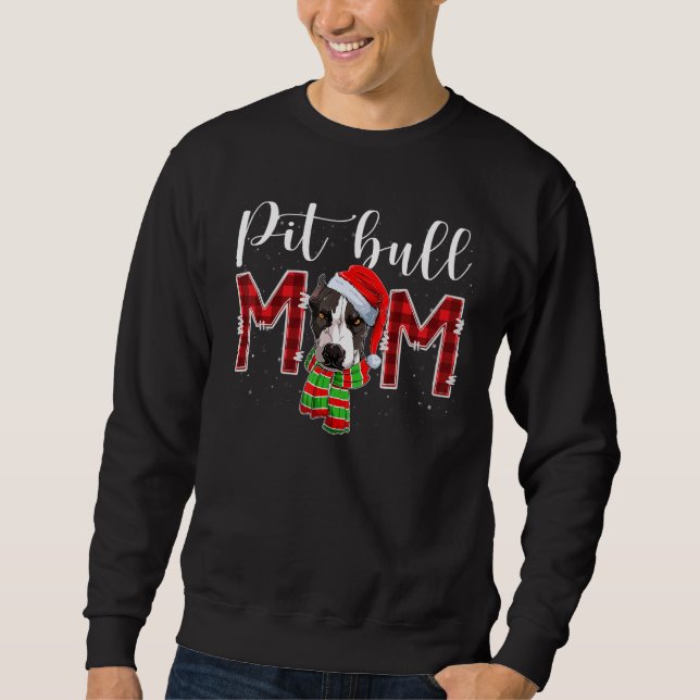 Sweatshirt Mère Pit bull Chapeau Santa Carreaux Mère de chien (Devant)