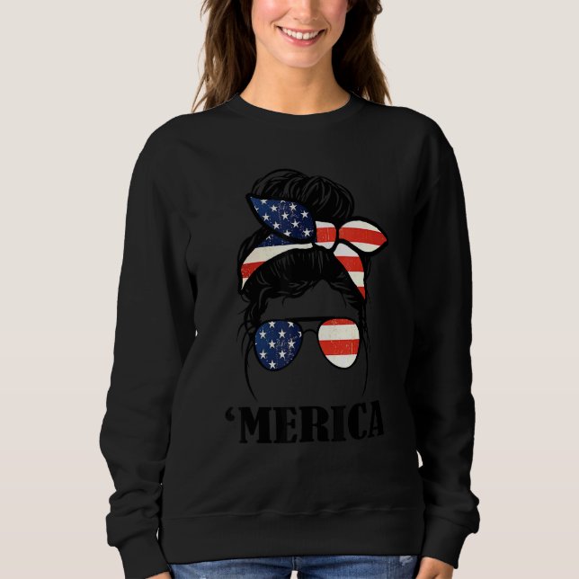 Sweatshirt Merica 4 juillet Messy Cheveux Bun Avec Lunettes A (Devant)