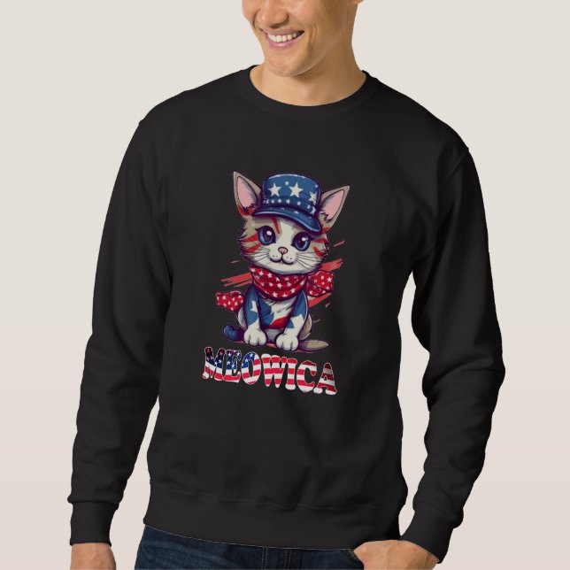 Sweatshirt Merica 4th of July Meowica Kitty Cat American Flag (Devant)