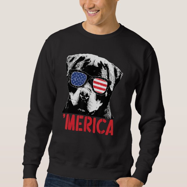 Sweatshirt Merica Rottweiler Chien Drapeau Américain Lunettes (Devant)