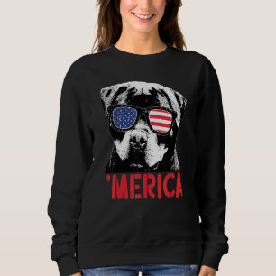 Sweatshirt Merica Rottweiler Chien Drapeau Américain Lunettes