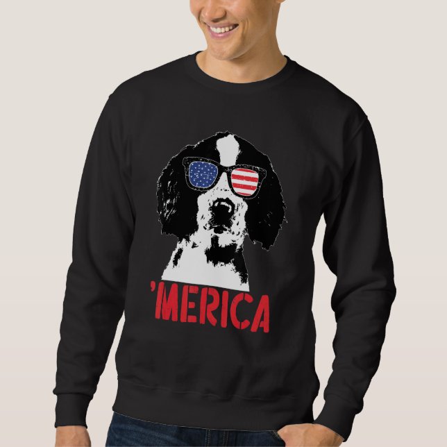 Sweatshirt Merica Springer Spaniel anglais Drapeau américain  (Devant)