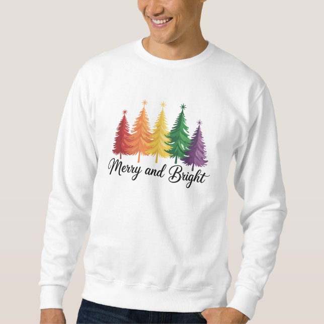 Sweatshirt Merry And Bright Rainbow Christmas Tree Gay LGBTQ  (Devant)