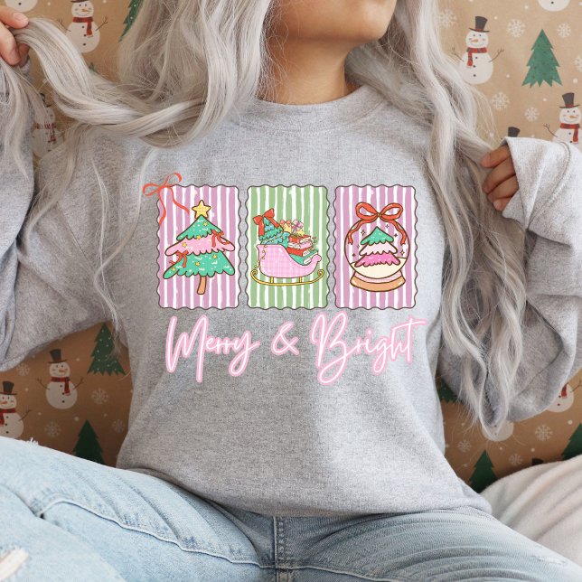 Sweatshirt Merry & Bright Preppy Christmas (Merry & Bright Preppy Christmas Sweatshirt)