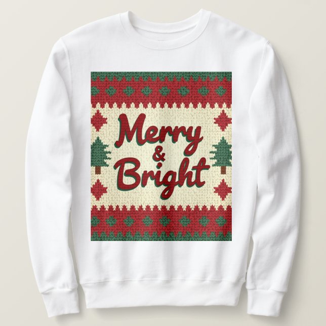 Sweatshirt Merry & Bright Retro Ugly Sweater Patter (Design devant)