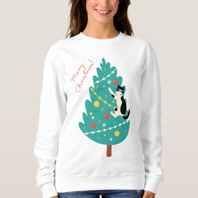 Sweatshirt Merry Catmas - Une escalade de Noël Purr-fect (Devant)