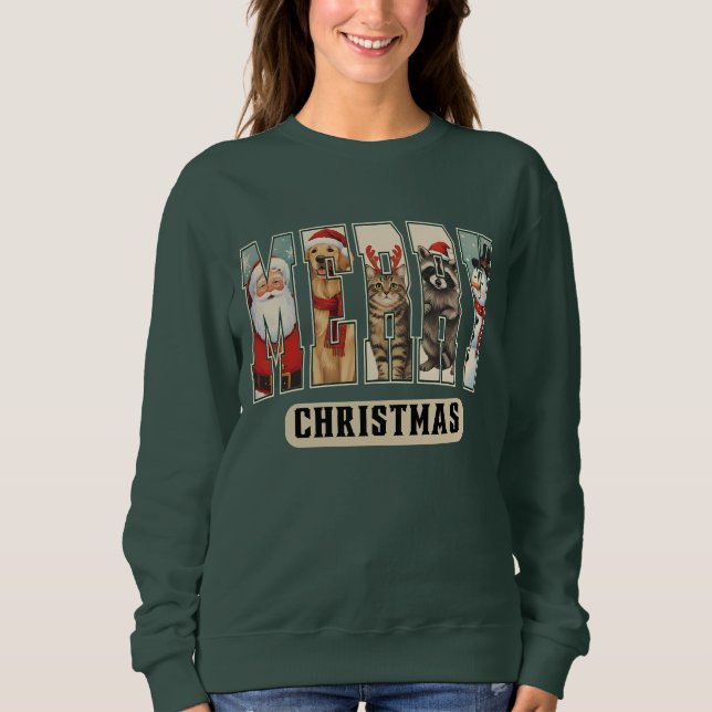 Sweatshirt MERRY Character Collage Christmas Shirt Gift (Devant)