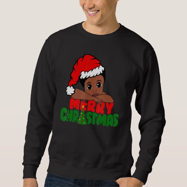 Sweatshirt Merry Christmas Black Boy Afro Boy African America (Devant)