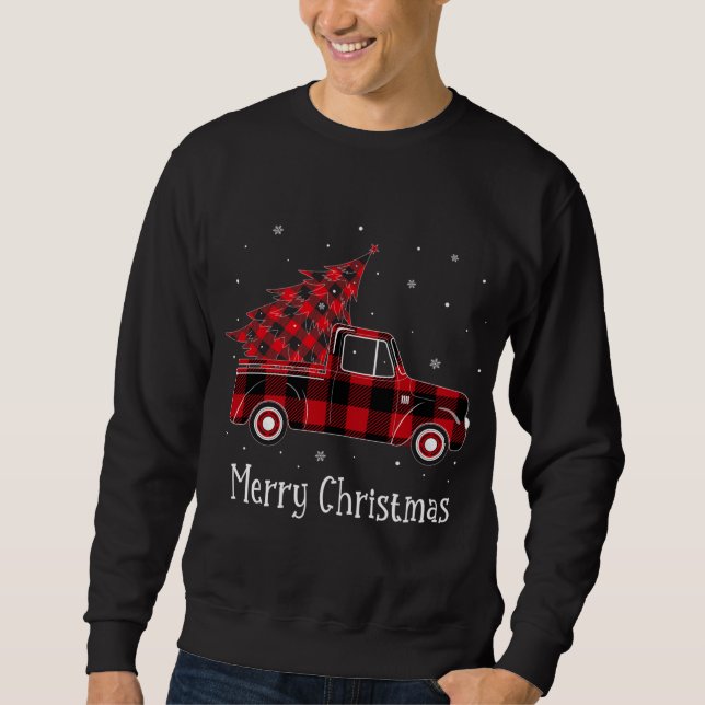 Sweatshirt Merry Christmas Buffalo Camion Rouge Plaid Tree (2 (Devant)
