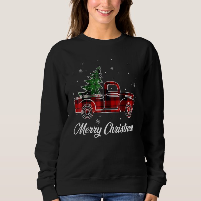 Sweatshirt Merry Christmas Buffalo Truck Tree Red Plaid For M (Devant)
