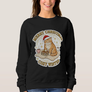 Sweatshirt Merry Christmas Cozy Winter Cat Book Lover T-Shirt