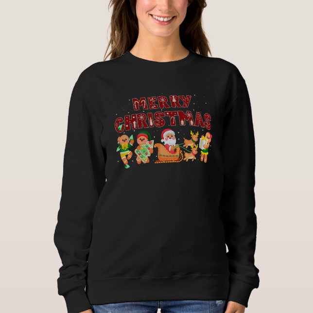 Sweatshirt Merry Christmas Cute Gingerbread Santa Reindeer Co (Devant)