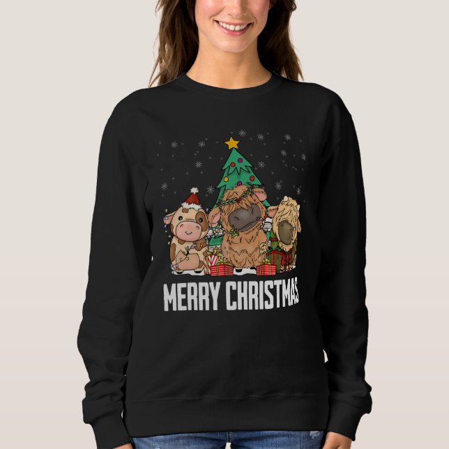 Sweatshirt Merry Christmas Cute Highland Cows Xmas Tree (Devant)