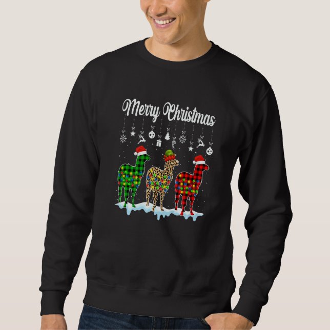 Sweatshirt Merry Christmas Cute Llama  Xmas Leopard Plaid (Devant)