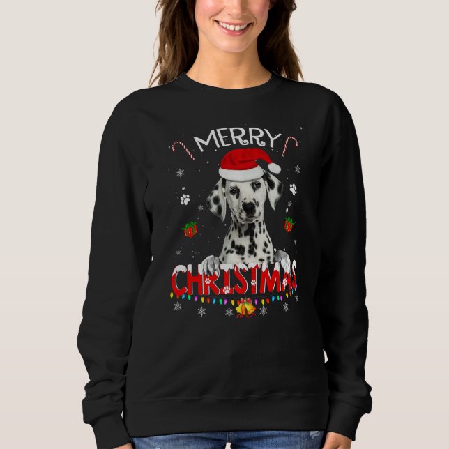 Sweatshirt Merry Christmas Dalmatian Dog Santa Hat Lights Xma (Devant)