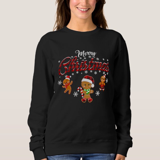 Sweatshirt Merry Christmas Gingerbread Xmas Red Plaid Cookie  (Devant)
