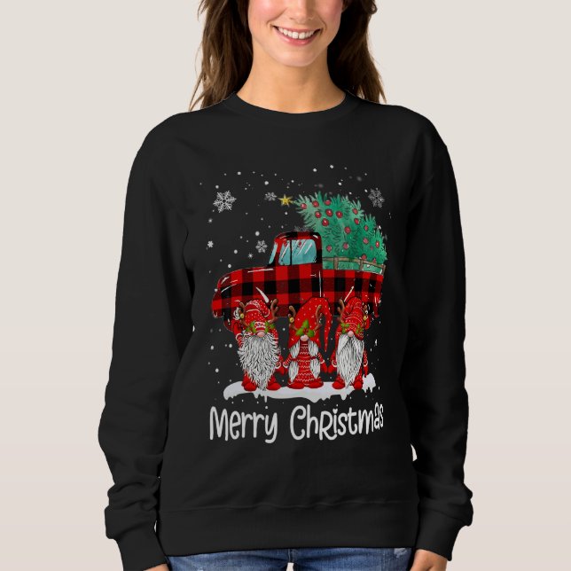 Sweatshirt Merry Christmas Gnomes Santa Reindeer Plaid Truck  (Devant)