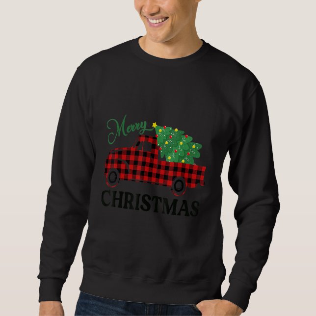 Sweatshirt Merry Christmas Leopard Buffalo Truck Tree Red Pla (Devant)