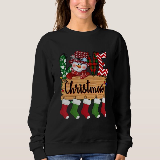 Sweatshirt Merry Christmas Love  Snowman Buffalo Red Plaid So (Devant)