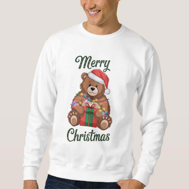 Sweatshirt Merry Christmas - Ourson et cadeau de noël (Devant)