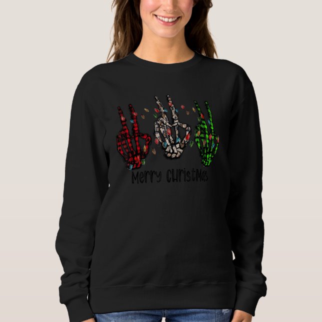Sweatshirt Merry Christmas Peace Skeleton Hand Peace Xmas (Devant)