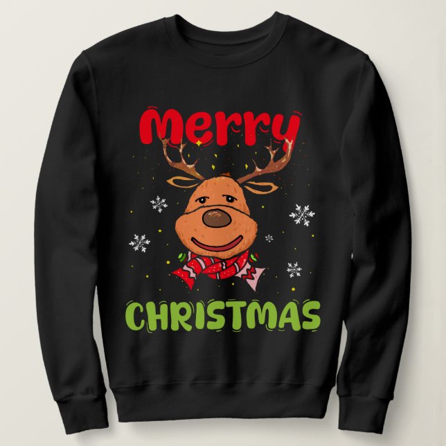 Sweatshirt Merry Christmas Reindeer Women Men Funny Family (Design devant)