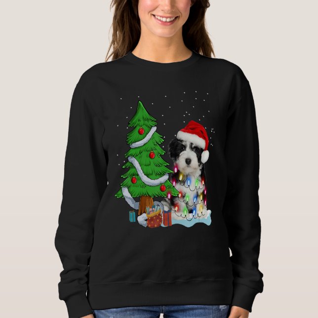 Sweatshirt Merry Christmas Tree Light Santa Hat Dog Shih Tzu  (Devant)