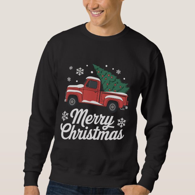 Sweatshirt Merry Christmas Vintage Truck Tree Snow (Devant)