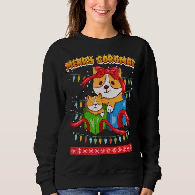 Sweatshirt Merry Corgmas Corgi chiens (Devant)