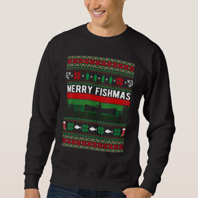 Sweatshirt Merry Fishmas Ugly Christmas Style Xmas Fishing (Devant)