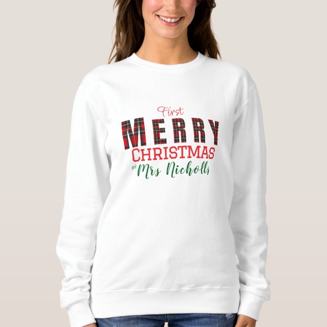 Sweatshirt MERRY Mrs. Royal Stewart Red 1st Christmas Plaid (Devant)