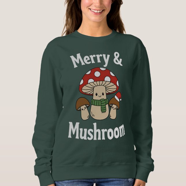 Sweatshirt Merry & Mushroom, Champignons de Noël Adorables (Devant)