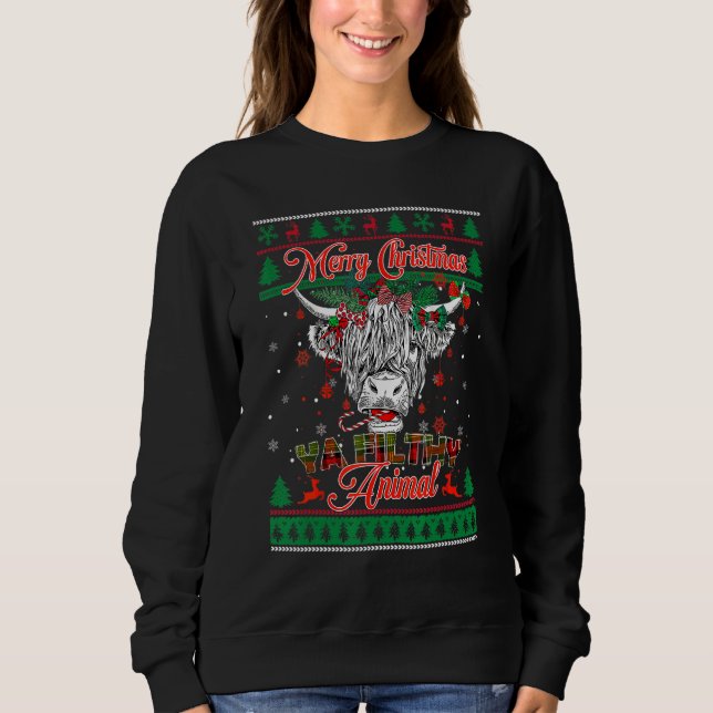 Sweatshirt Merry Ugly Christmas Sweater Animal Highland Cow H (Devant)
