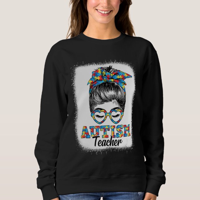 Sweatshirt Messy Bun Autisme Enseignant Autisme Mois mignon C (Devant)