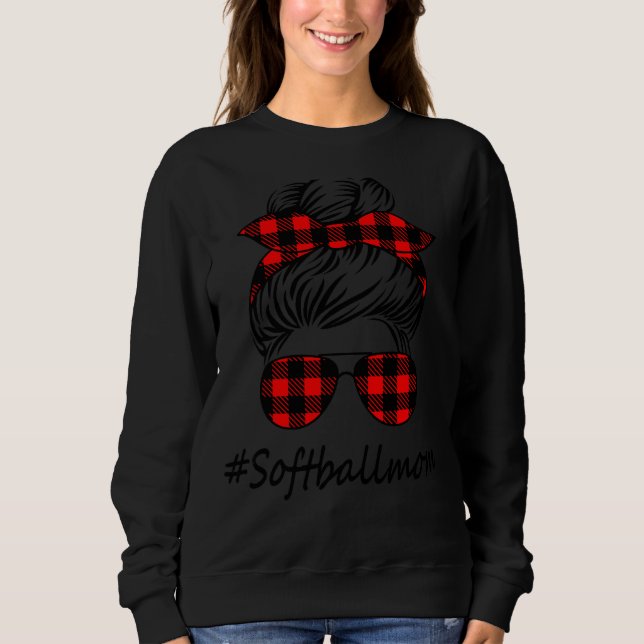 Sweatshirt Messy Bun Plaid Lunettes de soleil softball Maman  (Devant)