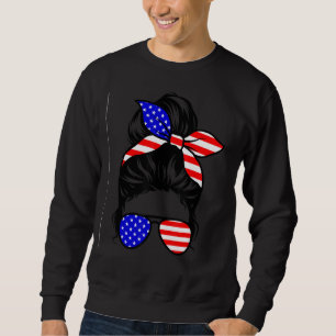 Sweatshirt Messy Bun Women America Drapeau American Mom