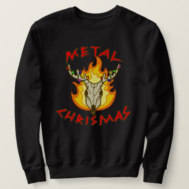 Sweatshirt Métal Noël Punny Reindeer Crâne  (Design devant)