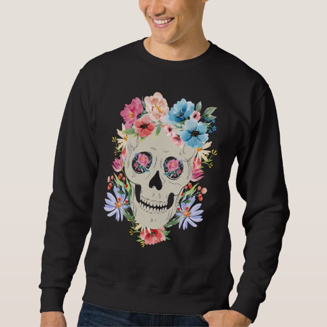 Sweatshirt Mexican Skull with Flowers for the Day of the Dead (Devant)