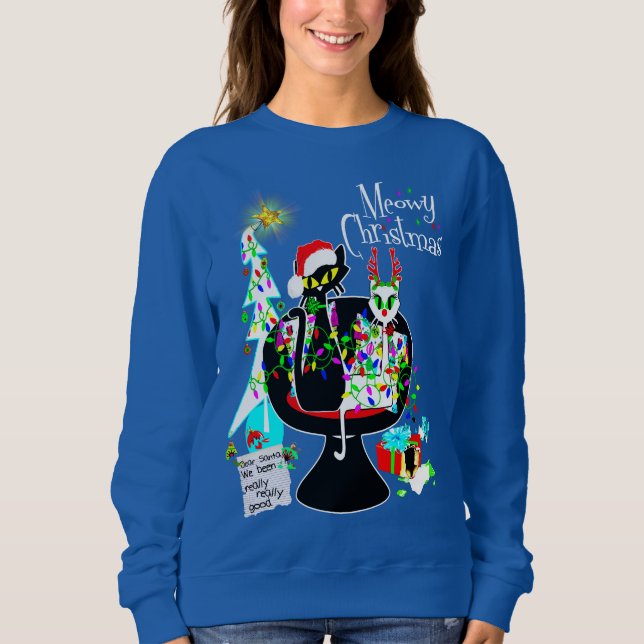 Sweatshirt Mi-siècle moderne chat atomique Meowny Noël (Devant)