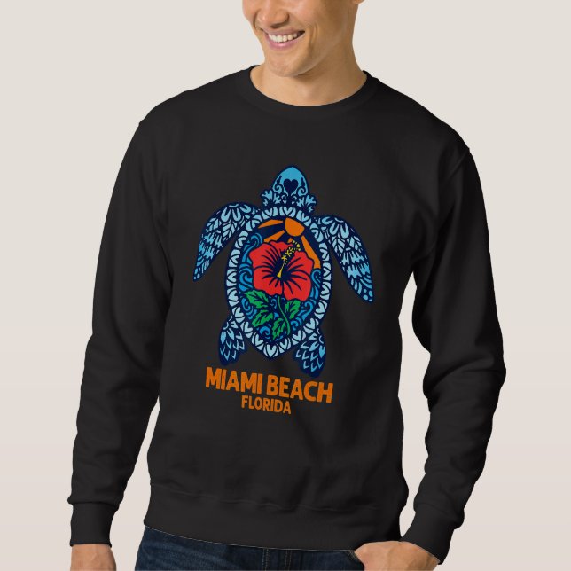 Sweatshirt Miami Beach Sea Turtle Florida Turtle Hibiscus Flo (Devant)
