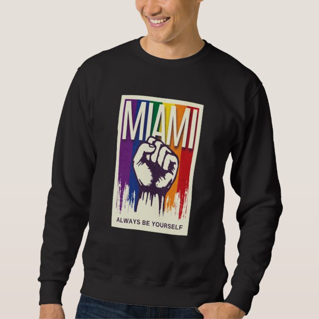 Sweatshirt Miami LGBTQ Pride Rainbow Flag Resist Fist Proud L (Devant)