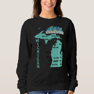 Sweatshirt Michigan Carte Les Grandes Villes Avec City Skylin