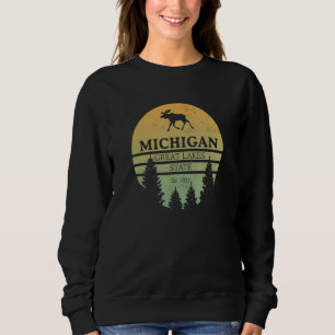 Sweatshirt Michigan Great Lakes State Moose Tree Silhouette S