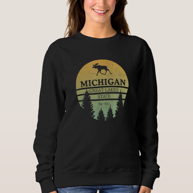 Sweatshirt Michigan Great Lakes State Moose Tree Silhouette S (Devant)