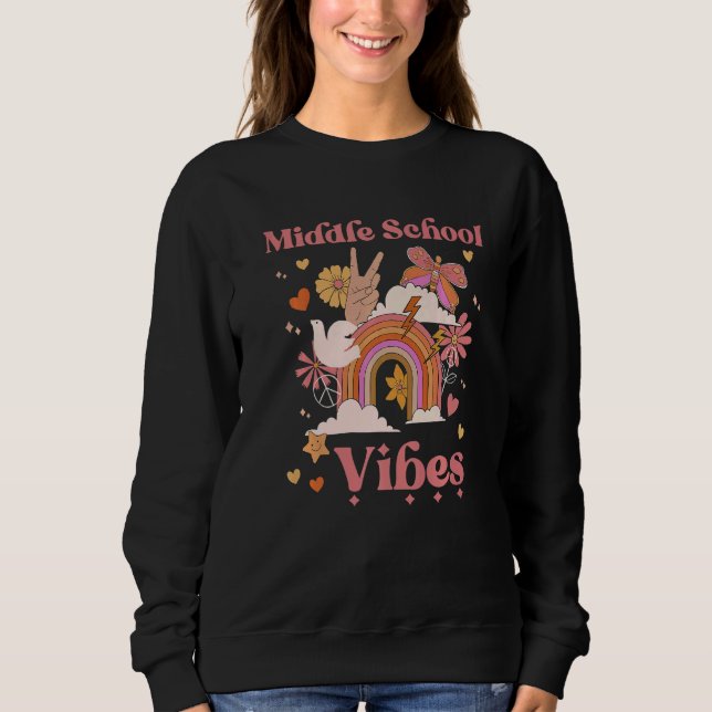 Sweatshirt Middle School Vibes Groovy Retro Girl Boho Rainbow (Devant)