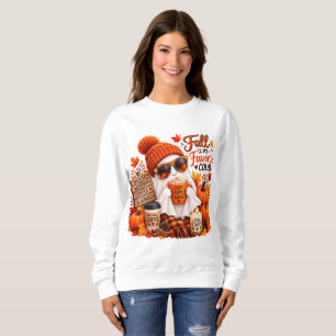Sweatshirt Mignon Fantôme d'Automne Citrouille Café Cozy Hall