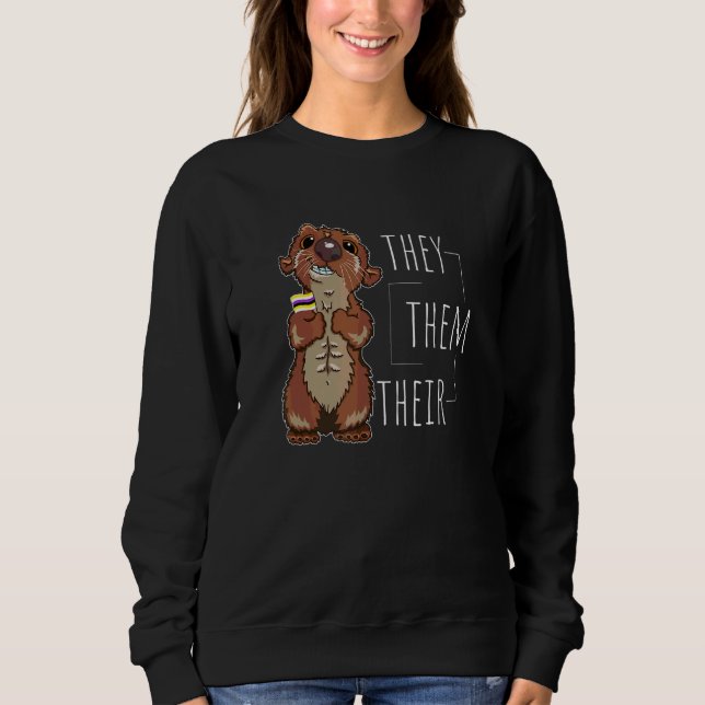 Sweatshirt Mignon Otter Non Binaire Ils Eux Leur Agender Gend (Devant)